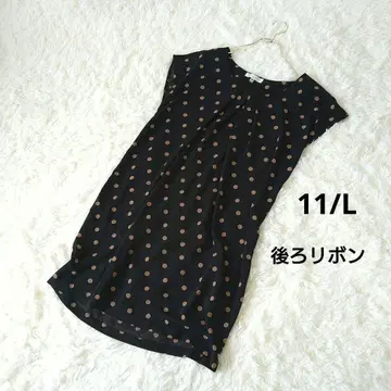 블랙 도트 무늬 슬리브리스 원피스 튜닉 11AR 뒷 리본 11/L