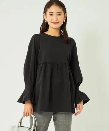 그린 라벨 릴랙싱 소매 턱 페플럼 블라우스 블랙