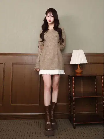 Darich 다리치 플리츠 도킹 트위드 미니 원피스