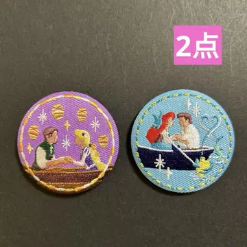 디즈니 자수 캔뱃지 라푼젤, 아리엘 (2개)