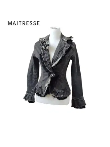 MAITRESSE 메틀리제 꽃 장식 프린지 프릴 데님 자켓