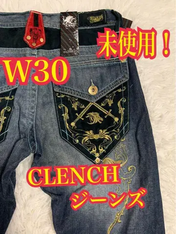 미사용! CLENCH 크런치 데님 청바지 자수 인디고 W30