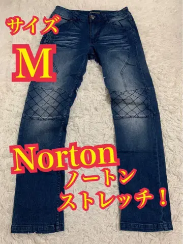 Norton 노튼 데님 청바지 스트레치 바이커 자수 로고 M