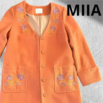 MIIA 자수 가운 코트 롱 코트 자수 꽃무늬 자수 오렌지