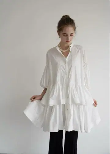 Acka. frill shirt one-piece ivory