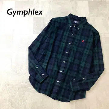 Gymphlex 체크 무늬 버튼 다운 긴팔 플란넬 셔츠 네이비 그린