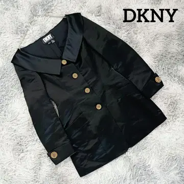 DKNY 드레스 코트 자켓 실크 장식 버튼 금색 꽃무늬 2 A라인