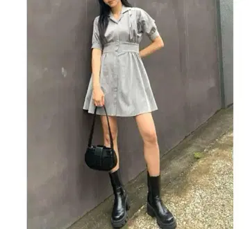 EMODA 하프 슬리브 원피스 블루 Free 사이즈 벨트 세트