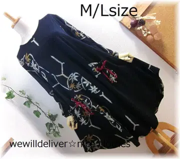 새상품 M/L 일본풍 패턴 튜닉 원형 원피스 꽃 단풍 블랙 계열