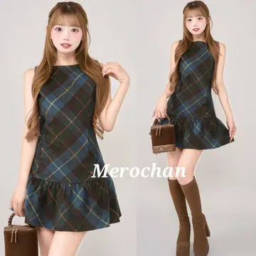 다리치 타탄 체크 슬리브리스 미니 원피스