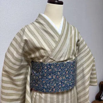 기온 무라타 맞춤 부드럽고 세련된 줄무늬 명주 브라운/화이트 향색