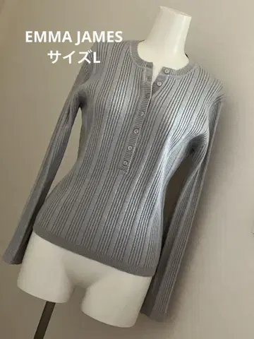 EMMAJAMES 실버 그레이 리브 헨리넥 니트 L 스웨터