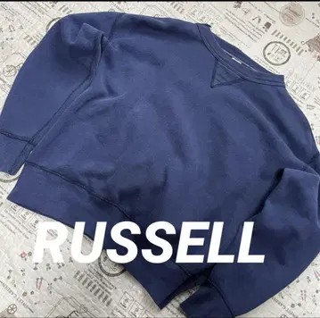 50 60s RUSSELL [ 앞V ] 맨투맨 무지 페이드 네이비