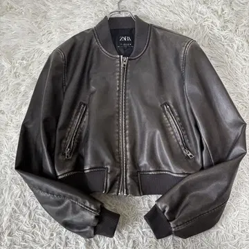 ZARA 워셔블 인조 가죽 G1 플라이트 자켓 데미지 가공 크롭 기장