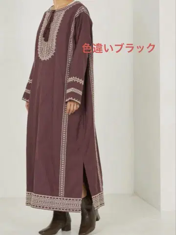 프리다 카프탄 인도산 자수 롱 원피스 블랙