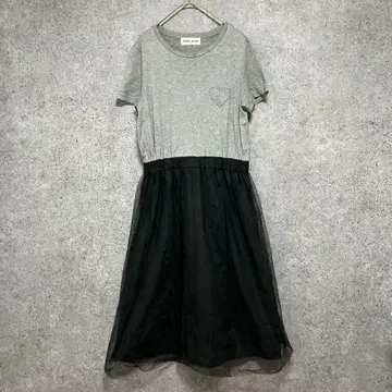 MUVEIL 레이스 절개 자수 원피스 플레어 롱 티어드