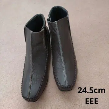 천연 가죽 다크 브라운 하프 부츠 24.5cm EEE