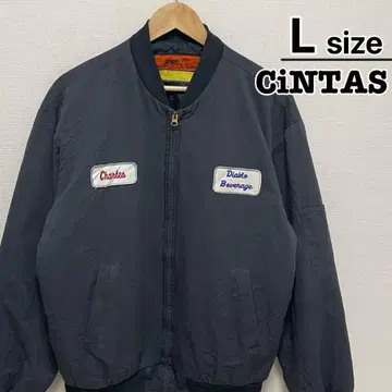 USA 구제 의류 CINTAS 워크 자켓 L 네이비 충전솜 와펜 로고