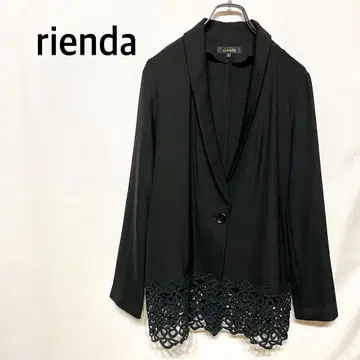 rienda 테일러드 자켓 앞 버튼 긴팔 자수 레이스 블랙
