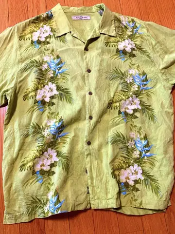 Tommy Bahama 알로하 셔츠 연한 녹색 꽃무늬