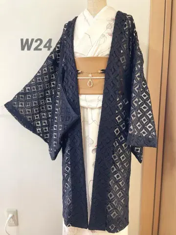 W-24 얇은 겉옷 블랙 코드 레이스 긴 겉옷 겉옷 기모노 긴 겉옷 홑옷