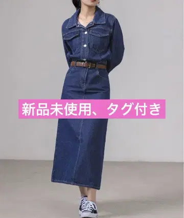 여성용 긴팔 백 슬릿 롱 데님 원피스