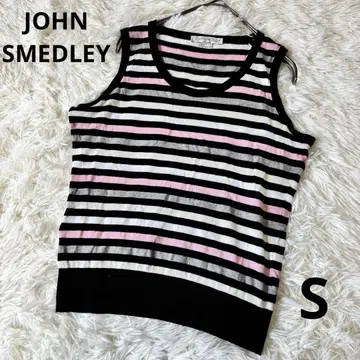 JOHN SMEDLEY 보더 니트 슬리브리스 탑 S 영국제