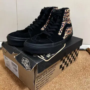 미사용 VANS sk8-hi 레오파드 블랙 US8 하자 있음