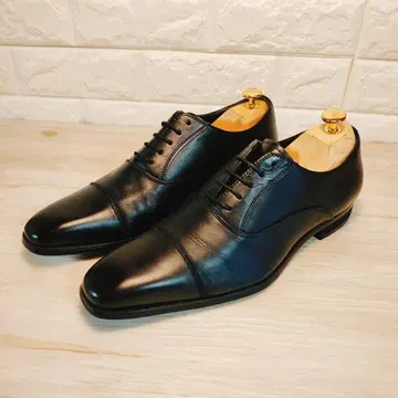 거의 새상품 마드라스 비즈니스 슈즈 스트레이트 팁 검정 가죽 25.5cm