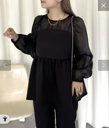블랙 쉬폰 긴팔 튜닉