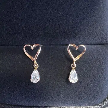 귀걸이 k10 각인 있음 PG 핑크 골드 큐빅 지르코니아 하트 모양