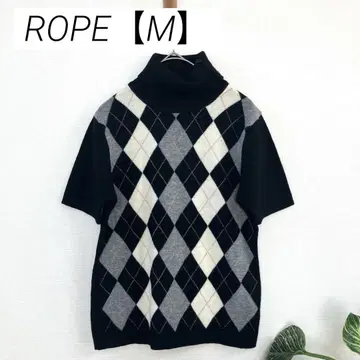 반팔 니트 스웨터 상의 로페 ROPE 아가일 무늬 올 패턴 하이넥