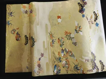 순수 실크 오시도리 후쿠로 오비 금박 길상 오시도리 문양