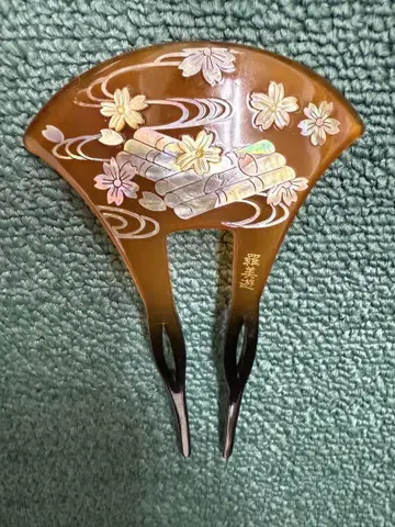 라미유 꽃무늬 부채꼴 헤어콤 새상품급