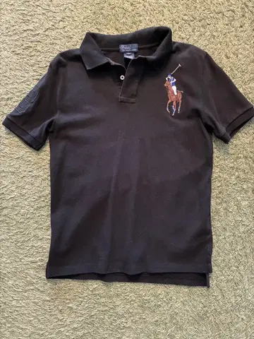 Polo 블랙 반팔 피케 셔츠 말 자수
