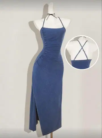 SHEIN MOD 여성용 블루 데님 스트랩 핏 드레스