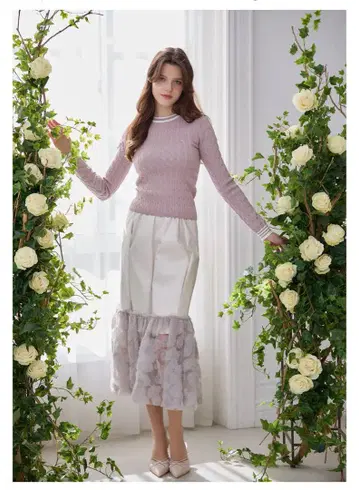 택 포함 새상품 Riu Flora tulle long skirt 그레이