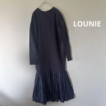 루니 LOUNIE 프릴 헴 니트 원피스 롱 절개 네이비