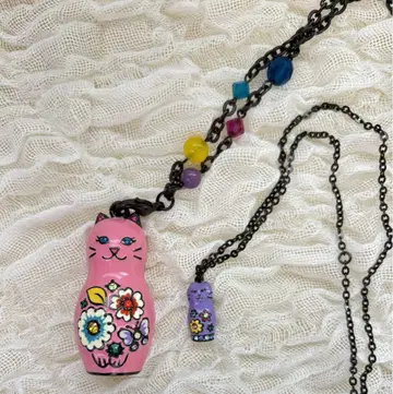 단종 레어 ANNA SUI 안나수이 고양이 마트료시카 목걸이 세트