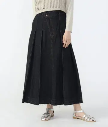 [9/26까지] 아지메 플리츠 데님 스커트 M