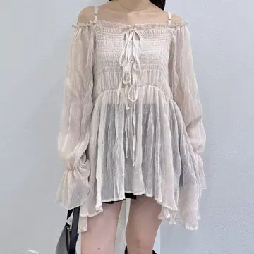 mline 시어 양류 티어드 블라우스