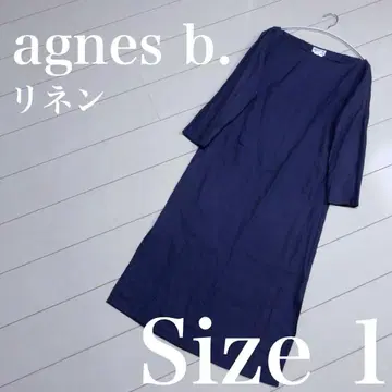 agnes b. [새상품급] 린넨100% 네이비 긴팔 롱 원피스