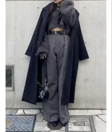 EVRIS 페이크 울 롱 코트