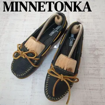 새상품급 22cm MINNETONKA 보트 모카신 블랙 가죽 미네통카