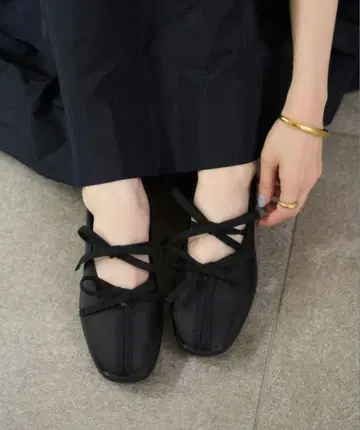 LE TALON 루타론 L 더블 리본 발레리나 23.5cm BLACK