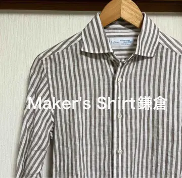 Maker's Shirt 카마쿠라 스트라이프 린넨 셔츠 브라운