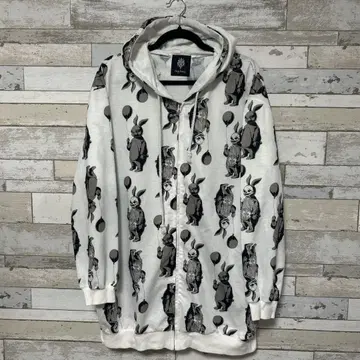 Drug honey 스컬 토끼 프린트 후드티