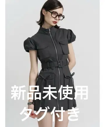 jouetie 밀리터리 ZIP 미니 원피스