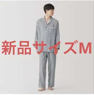 무인양품 겨드랑이에 솔기가 없는 이중 거즈 긴팔 파자마 M
