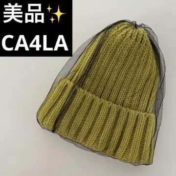 새상품급 CA4LA 튤 니트 모자 겨자색 노랑 그린 겨울 가을